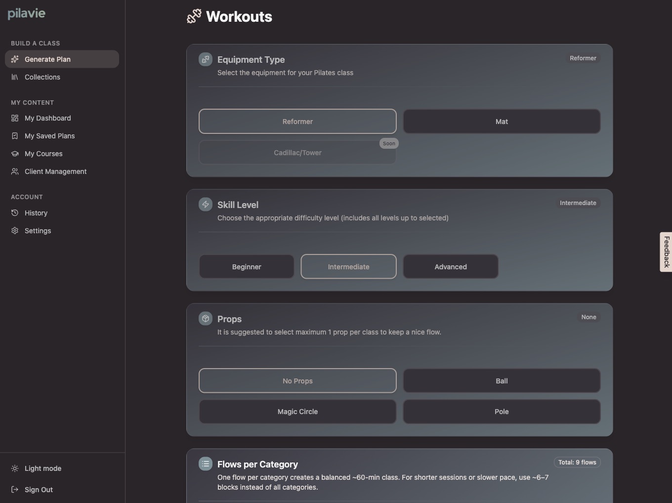 Generator settings: equipment type, skill level, and props